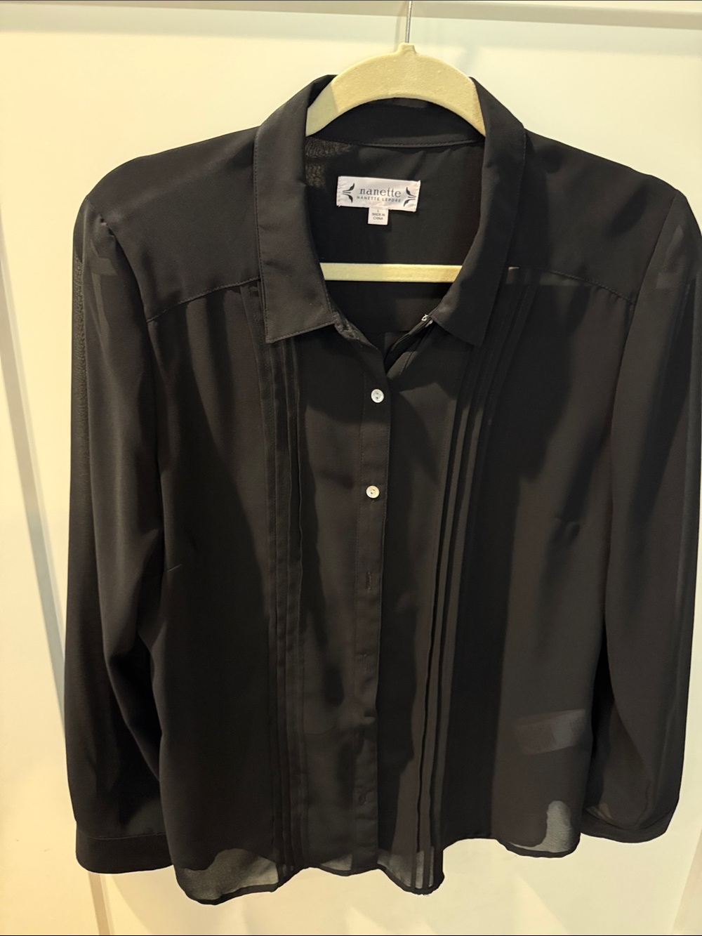 Nanette Lepore Black Pintuck Semi-Sheer Button Blouse